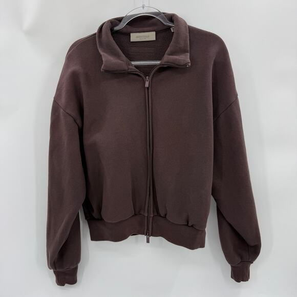 FEAR OF GOD ESSENTIALS Women Full Zip Hoodie Size M Brown Heavy Fleece Crop Boxy - Picture 1 of 8